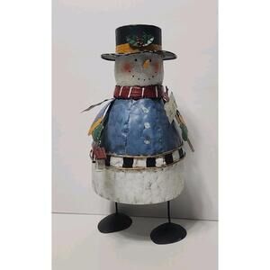 Vintage Metal Wobble Wiggle Hand-Painted Snowman Decoration